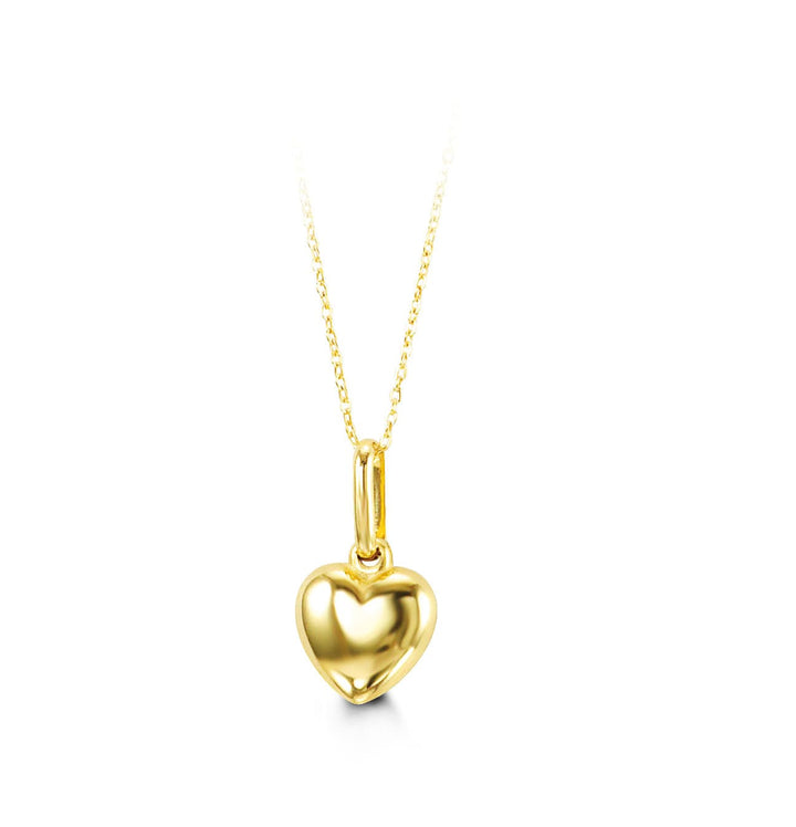10K Puffed Heart Pendant with Cable Chain - 10k Yellow Gold