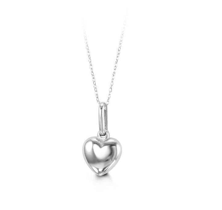 10K Puffed Heart Pendant with Cable Chain - 10k White Gold