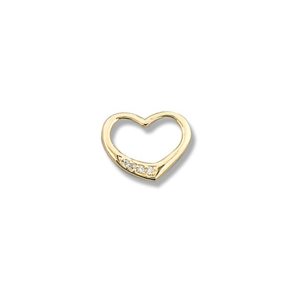 10K yellow gold open heart pendant with accent stones along the lower curve