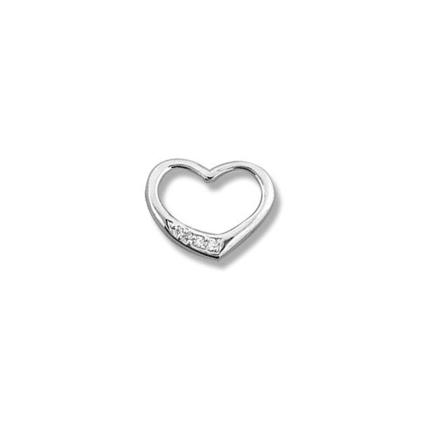 10K white gold open heart pendant with accent stones along the lower curve