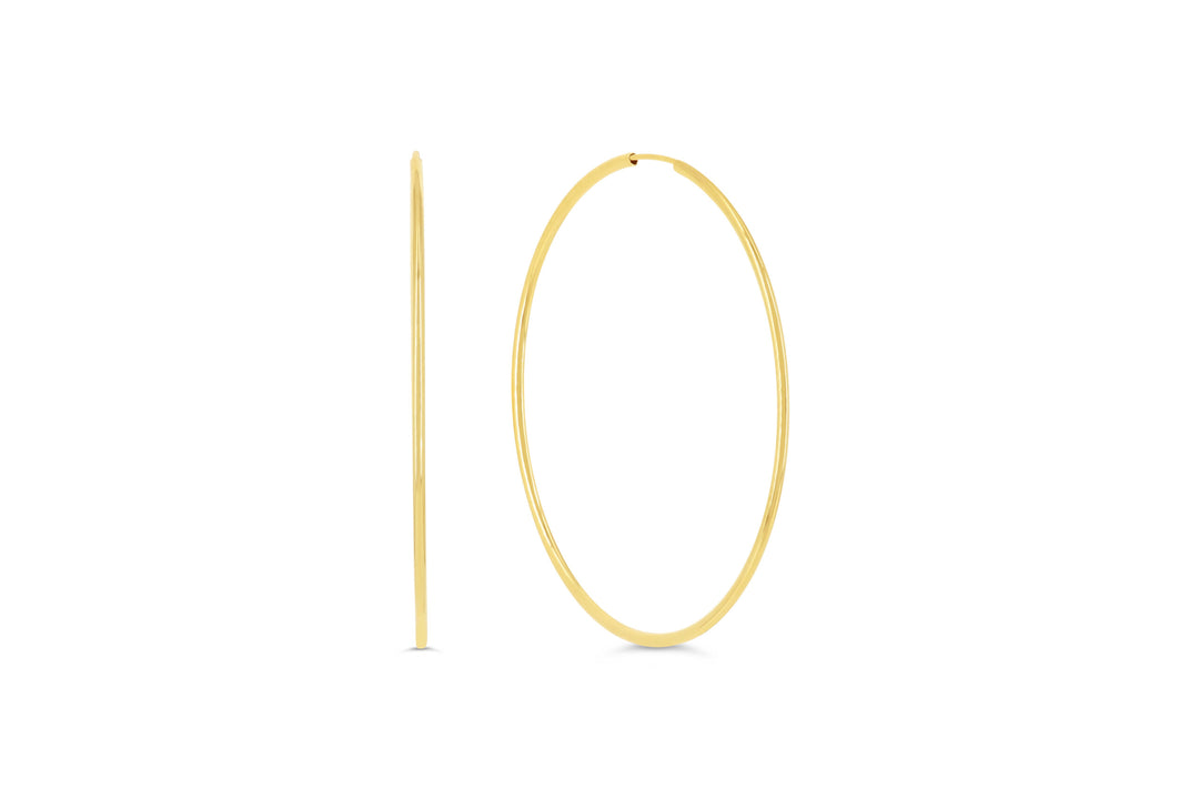 10K Polished Endless Sleeper Hoop Earrings, 50mm - 10k Yellow Gold