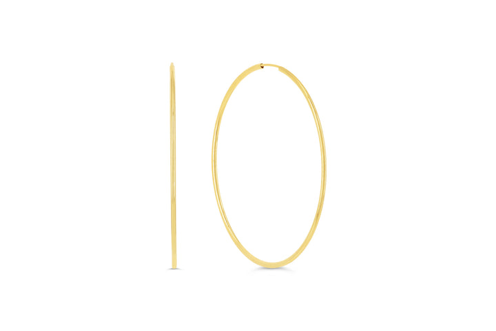 10K Polished Endless Sleeper Hoop Earrings, 50mm - 10k Yellow Gold