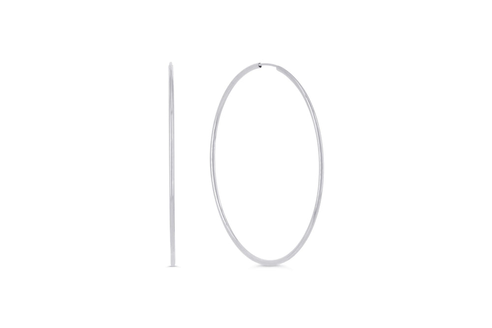 10K Polished Endless Sleeper Hoop Earrings, 50mm - 10k White Gold