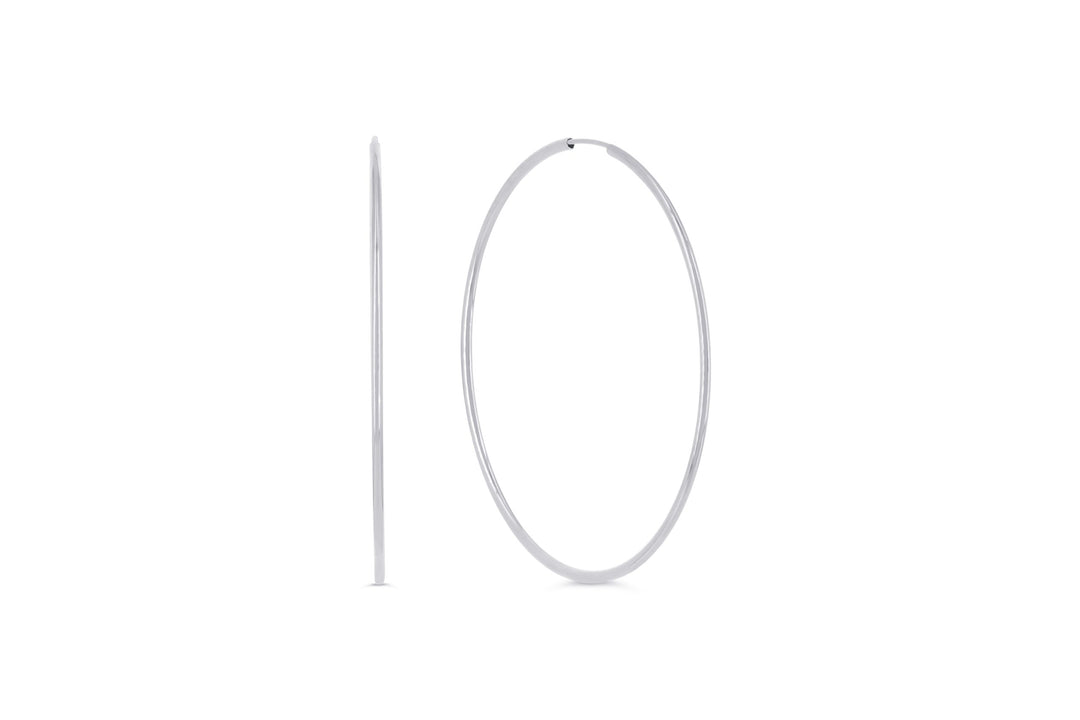 10K Polished Endless Sleeper Hoop Earrings, 50mm - 10k White Gold
