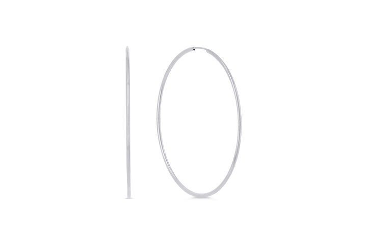 10K Polished Endless Sleeper Hoop Earrings, 50mm - 10k White Gold