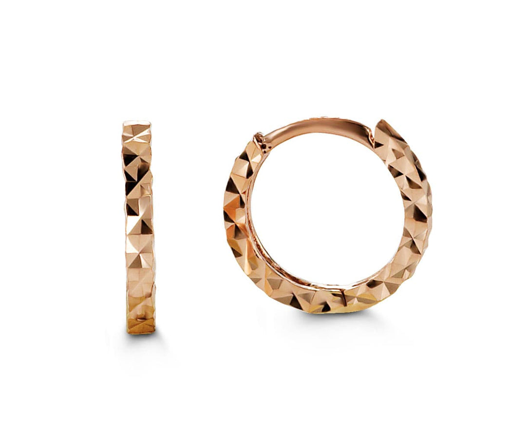 10K Diamond-Cut Huggie Earrings - 10k Rose Gold