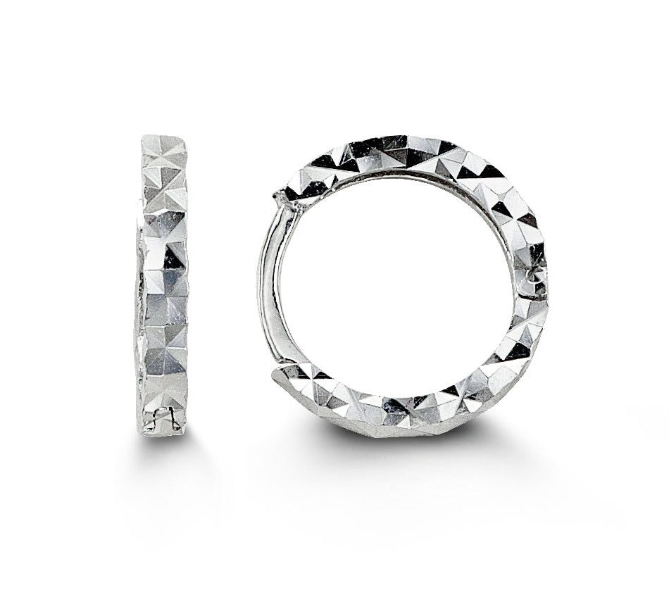 10K Diamond-Cut Huggie Earrings - 10k White Gold
