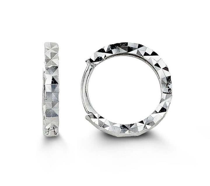 10K Diamond-Cut Huggie Earrings - 10k White Gold