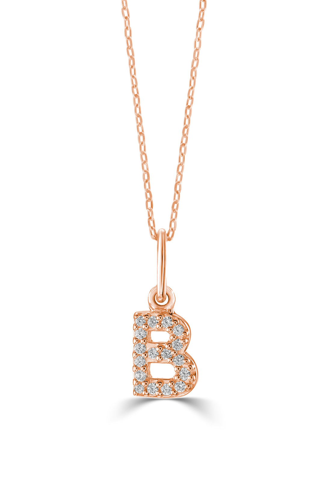 10K Rose Gold Diamond Initial B Pendant Necklace — product photo