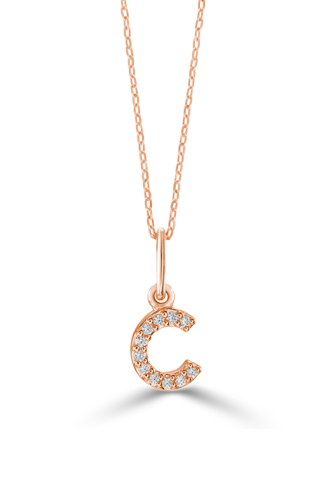 10K Rose Gold Diamond Initial C Pendant Necklace — product photo