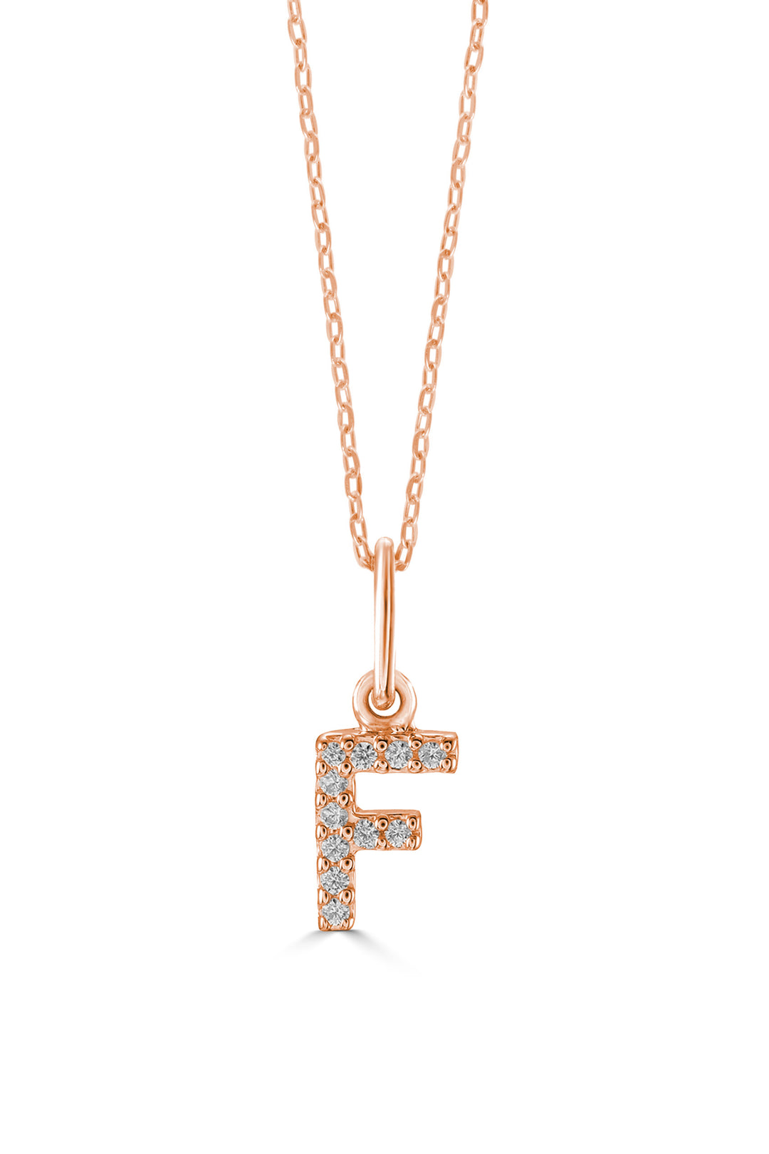 10K Rose Gold Diamond Initial F Pendant Necklace — product photo