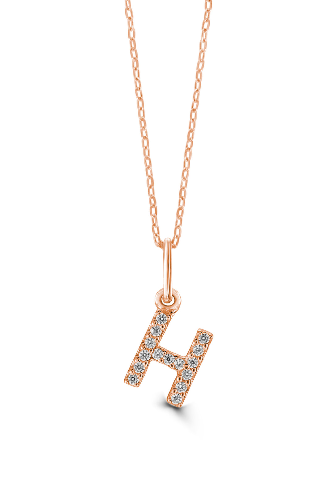10K Rose Gold Diamond Initial H Pendant Necklace — product photo