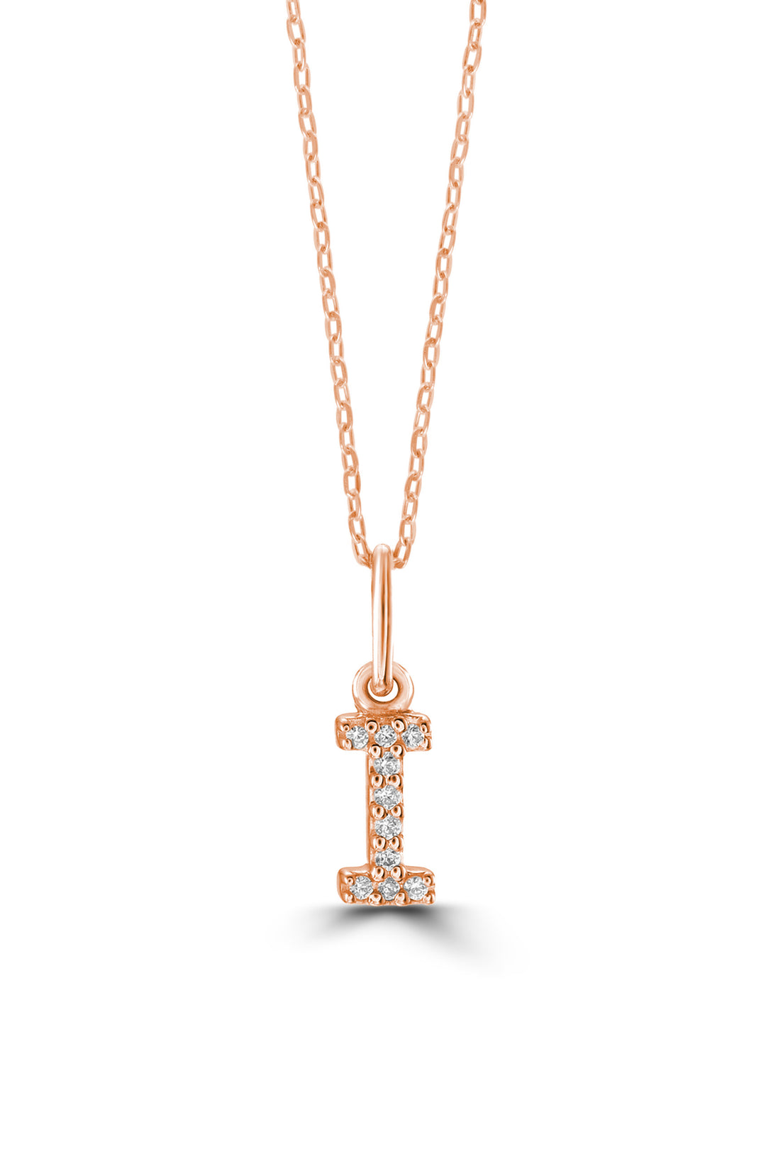 10K Rose Gold Diamond Initial I Pendant Necklace — product photo
