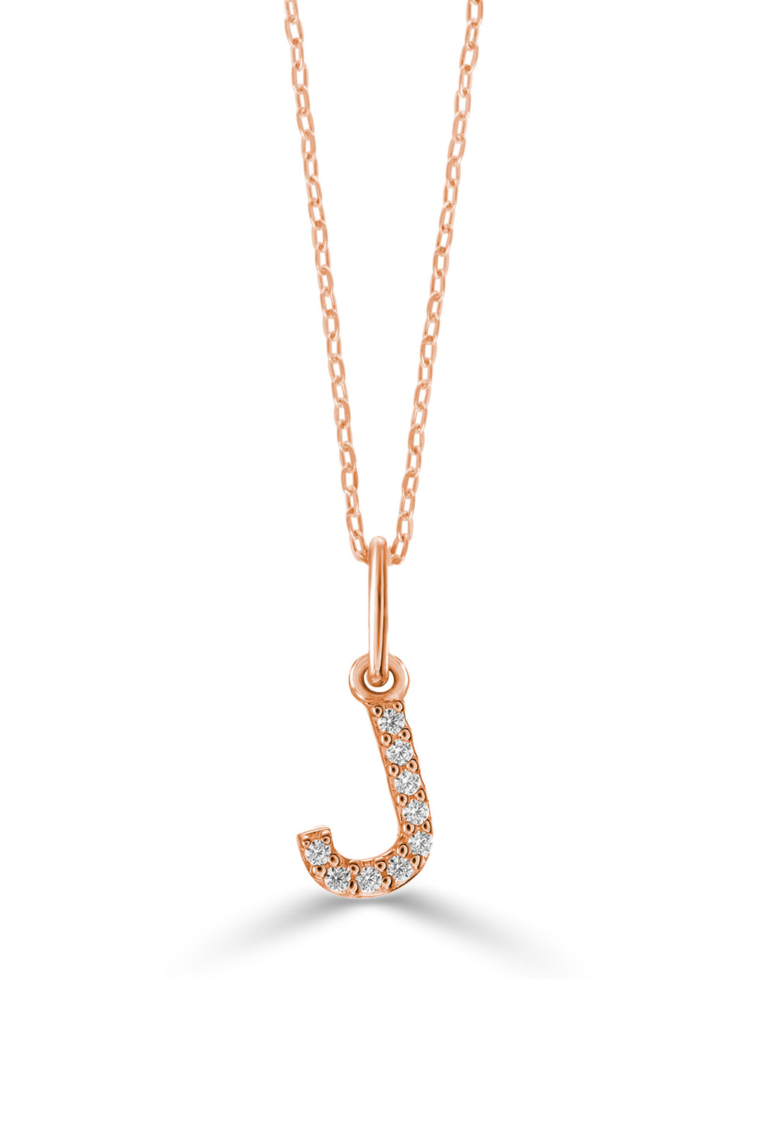 10K Rose Gold Diamond Initial J Pendant Necklace — product photo