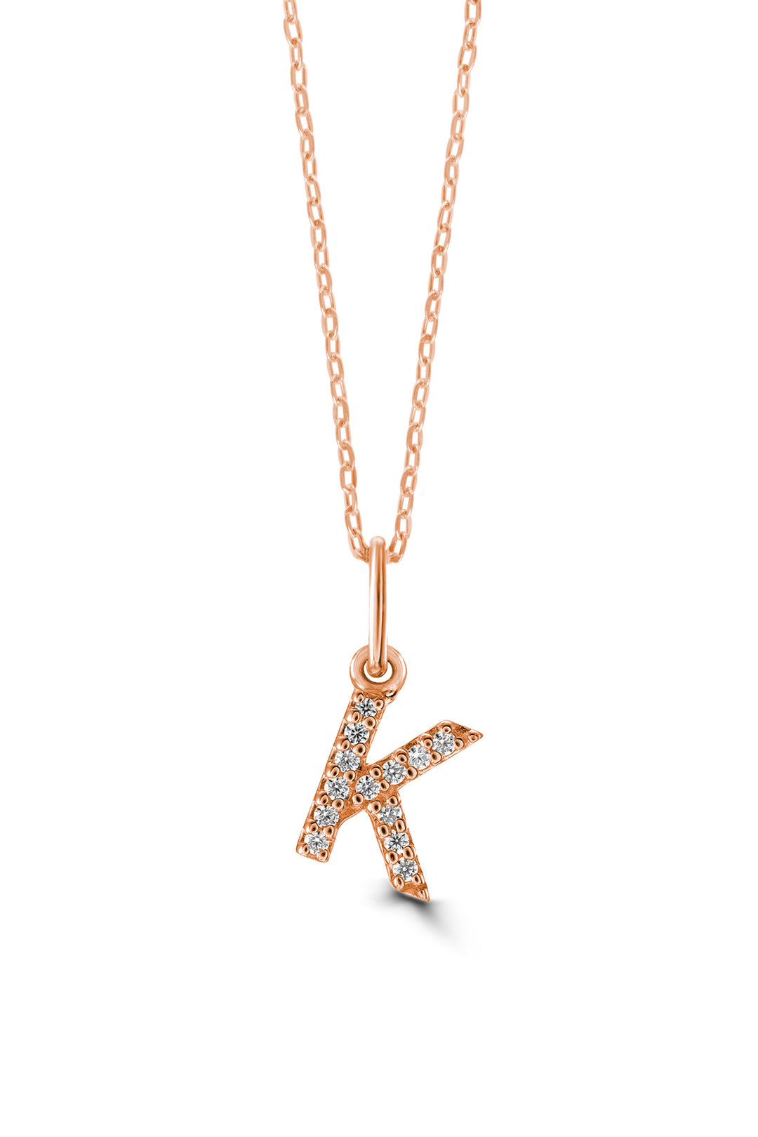 10K Rose Gold Diamond Initial K Pendant Necklace — product photo