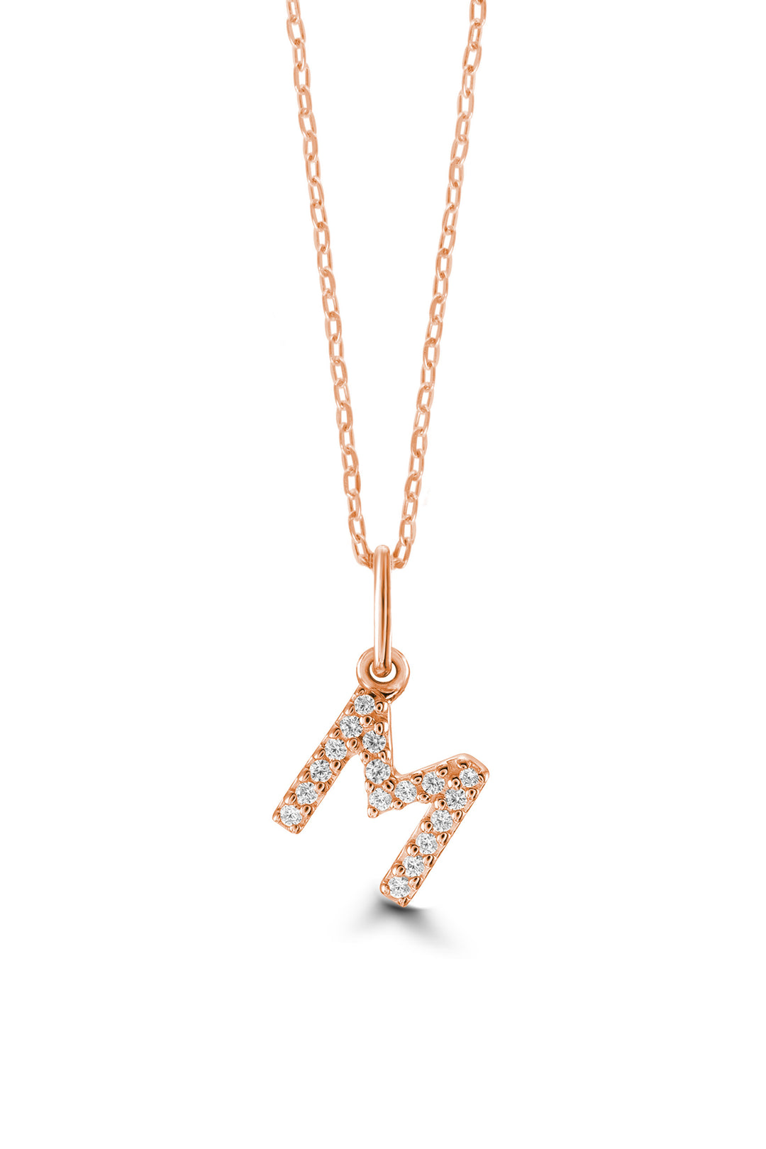 10K Rose Gold Diamond Initial M Pendant Necklace — product photo