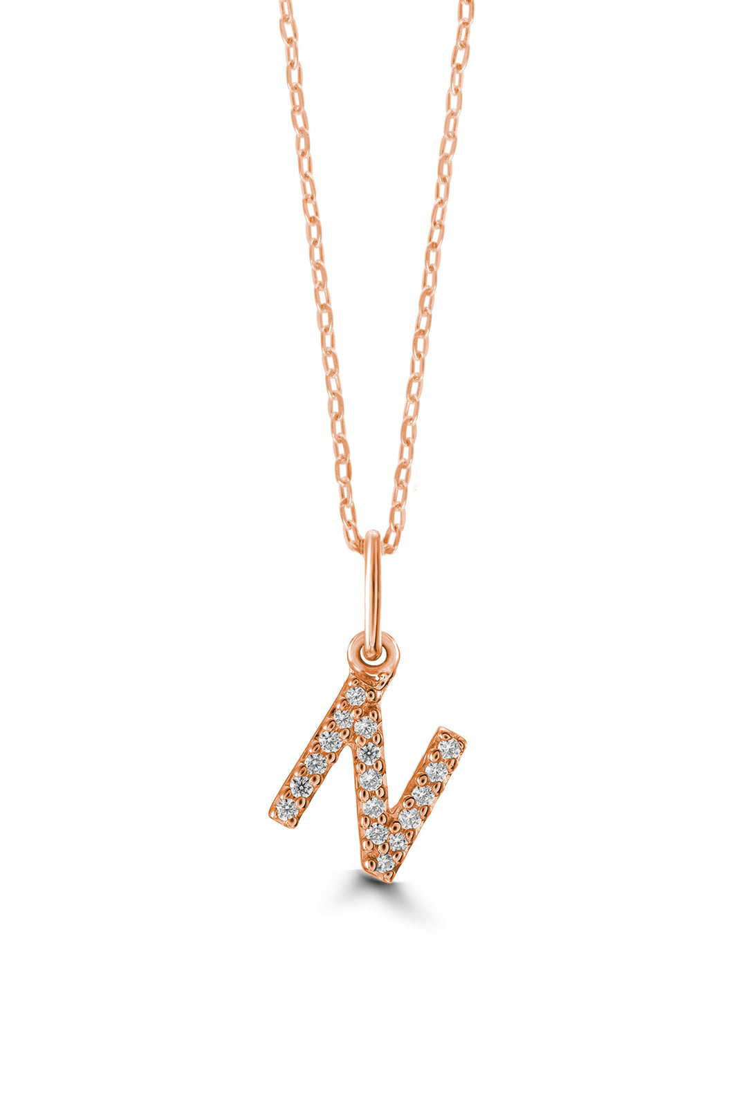10K Rose Gold Diamond Initial N Pendant Necklace — product photo