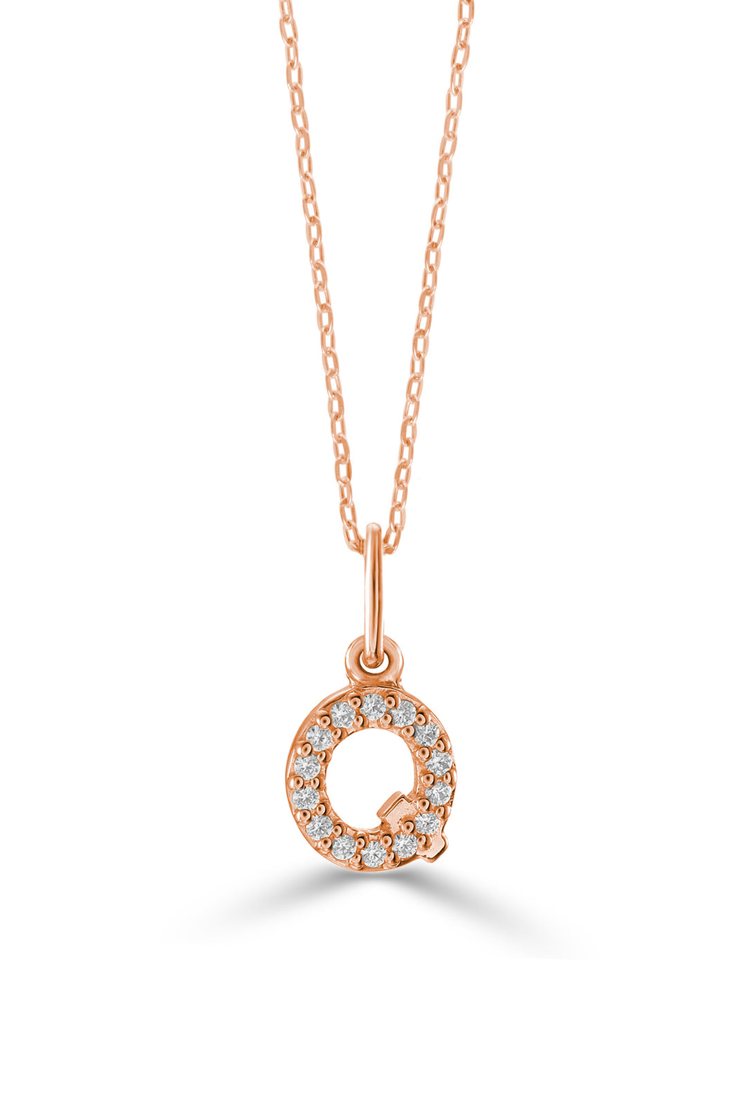10K Rose Gold Diamond Initial Q Pendant Necklace — product photo