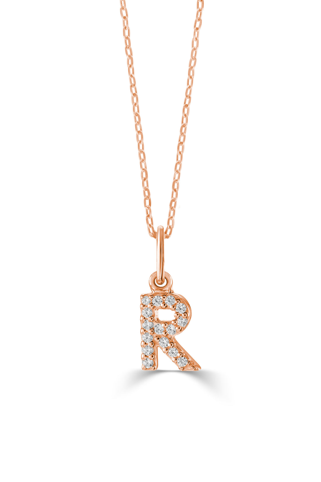 10K Rose Gold Diamond Initial R Pendant Necklace — product photo