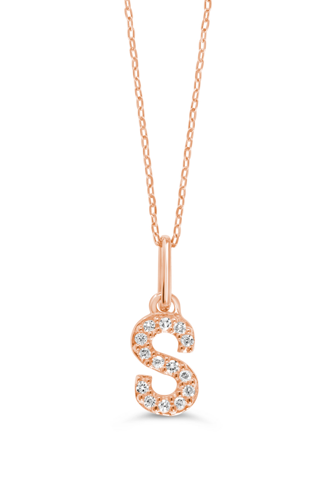 10K Rose Gold Diamond Initial S Pendant Necklace — product photo