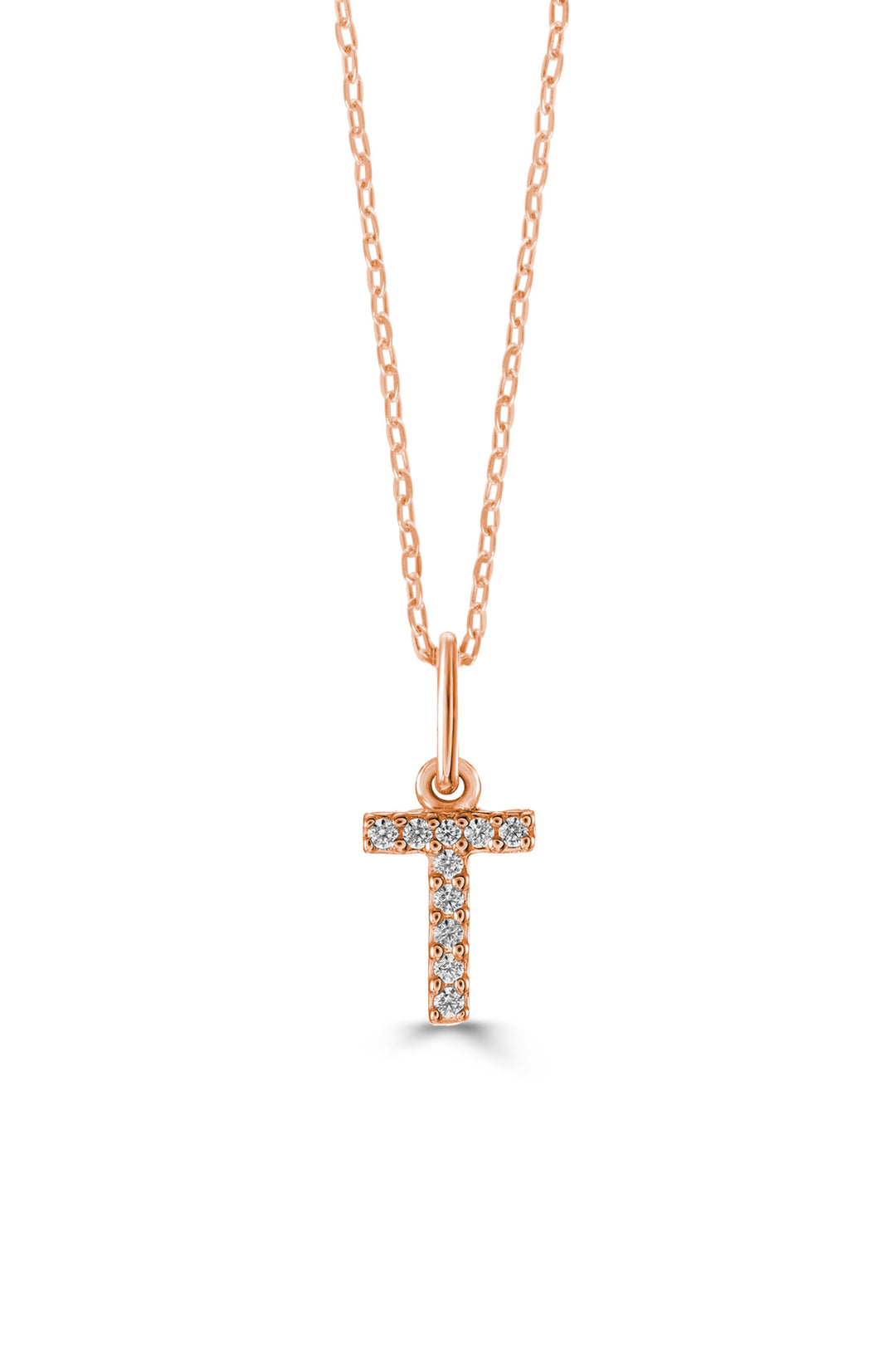 10K Rose Gold Diamond Initial T Pendant Necklace — product photo