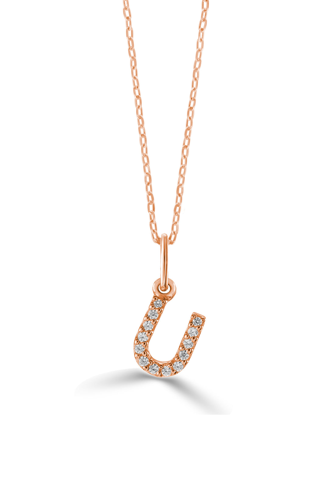 10K Rose Gold Diamond Initial U Pendant Necklace — product photo