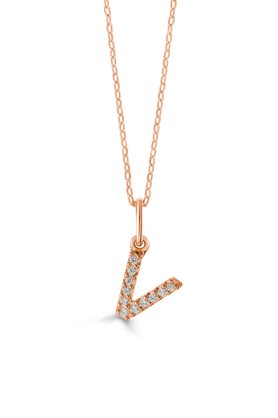10K Rose Gold Diamond Initial V Pendant Necklace — product photo