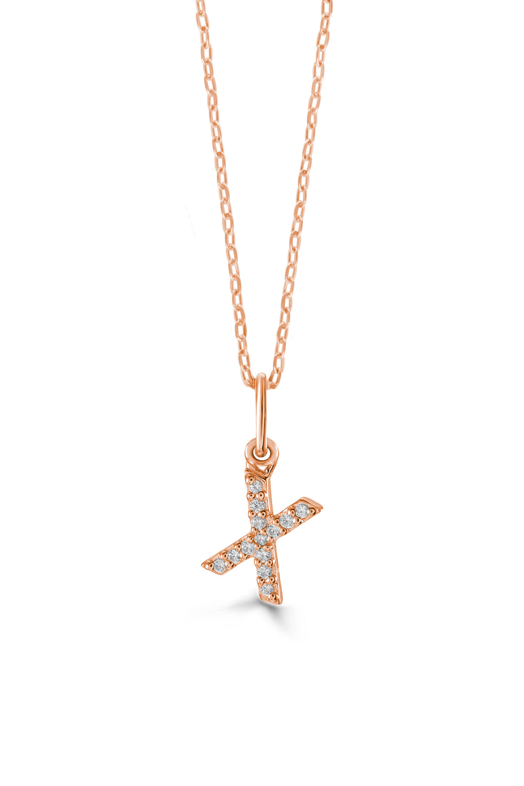 10K Rose Gold Diamond Initial X Pendant Necklace — product photo