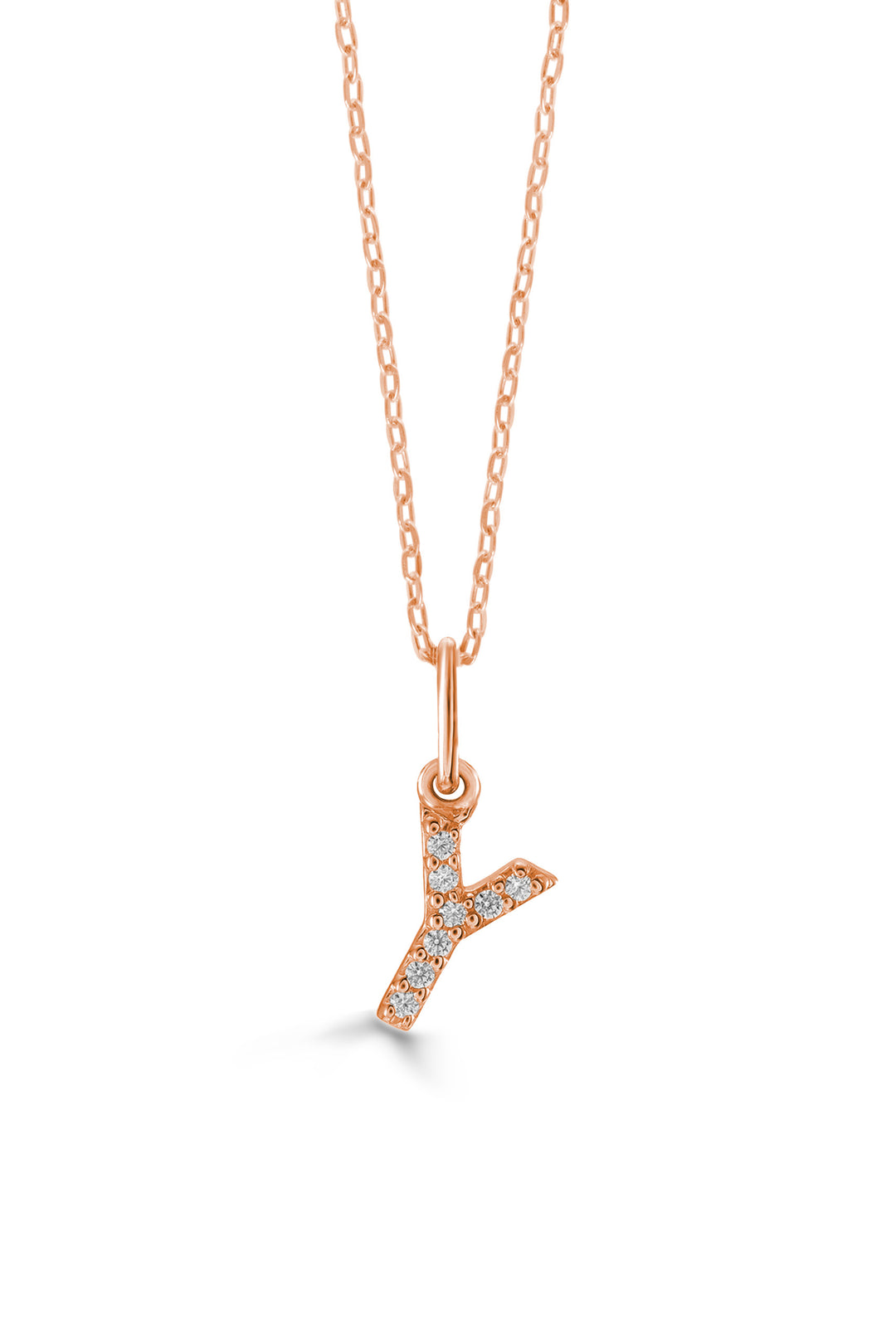 10K Rose Gold Diamond Initial Y Pendant Necklace — product photo