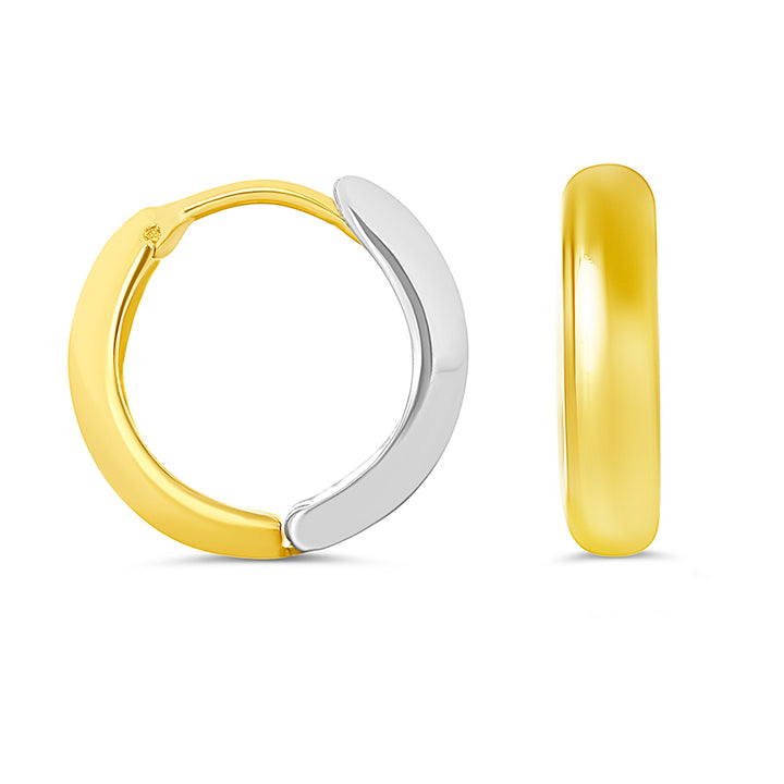 10K Two-Tone Polished Reversible Huggie Earrings, 12mm - 10k Yellow & White Gold