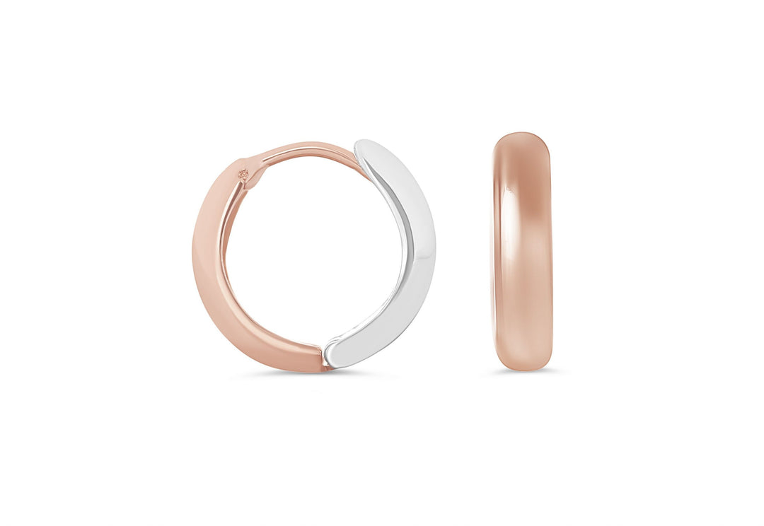10K Two-Tone Polished Reversible Huggie Earrings, 12mm - 10k Rose & White Gold