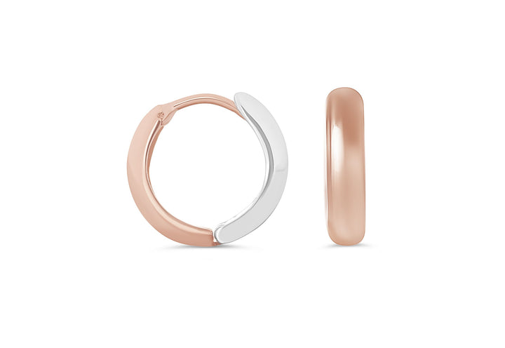 10K Two-Tone Polished Reversible Huggie Earrings, 12mm - 10k Rose & White Gold