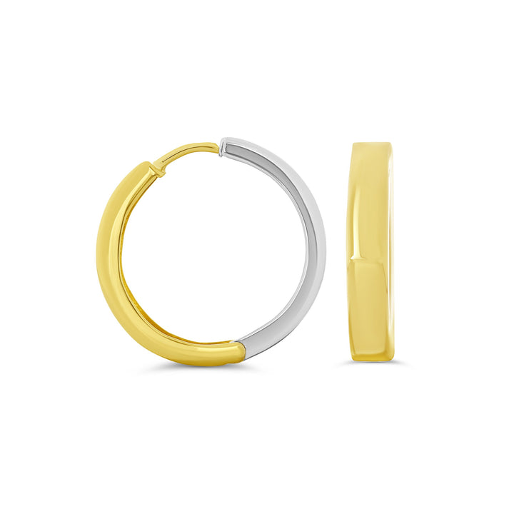 10K Two-Tone Polished Reversible Huggie Earrings, 18mm - 10k Yellow & White Gold