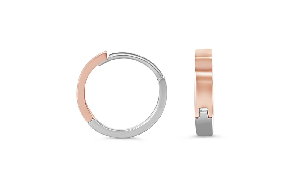 10K Two-Tone Polished Reversible Huggie Earrings, 18mm - 10k Rose & White Gold
