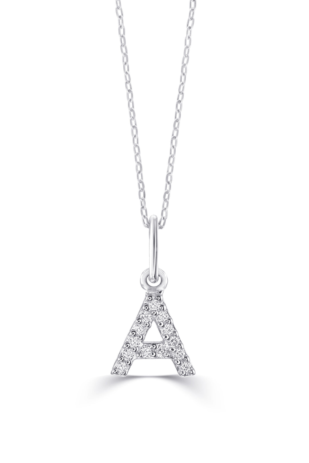 10K White Gold Diamond Initial A Pendant Necklace — product photo