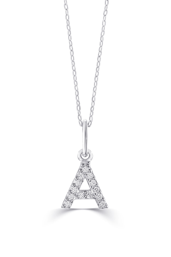 10K White Gold Diamond Initial A Pendant Necklace — product photo