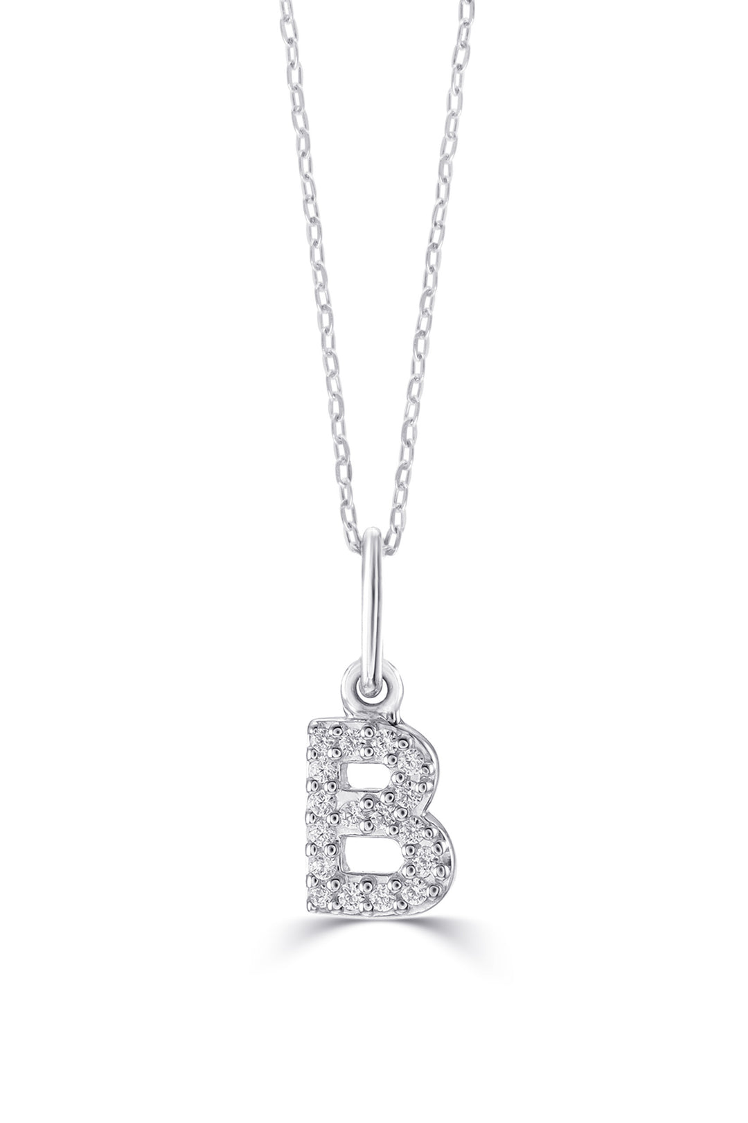 10K White Gold Diamond Initial B Pendant Necklace — product photo