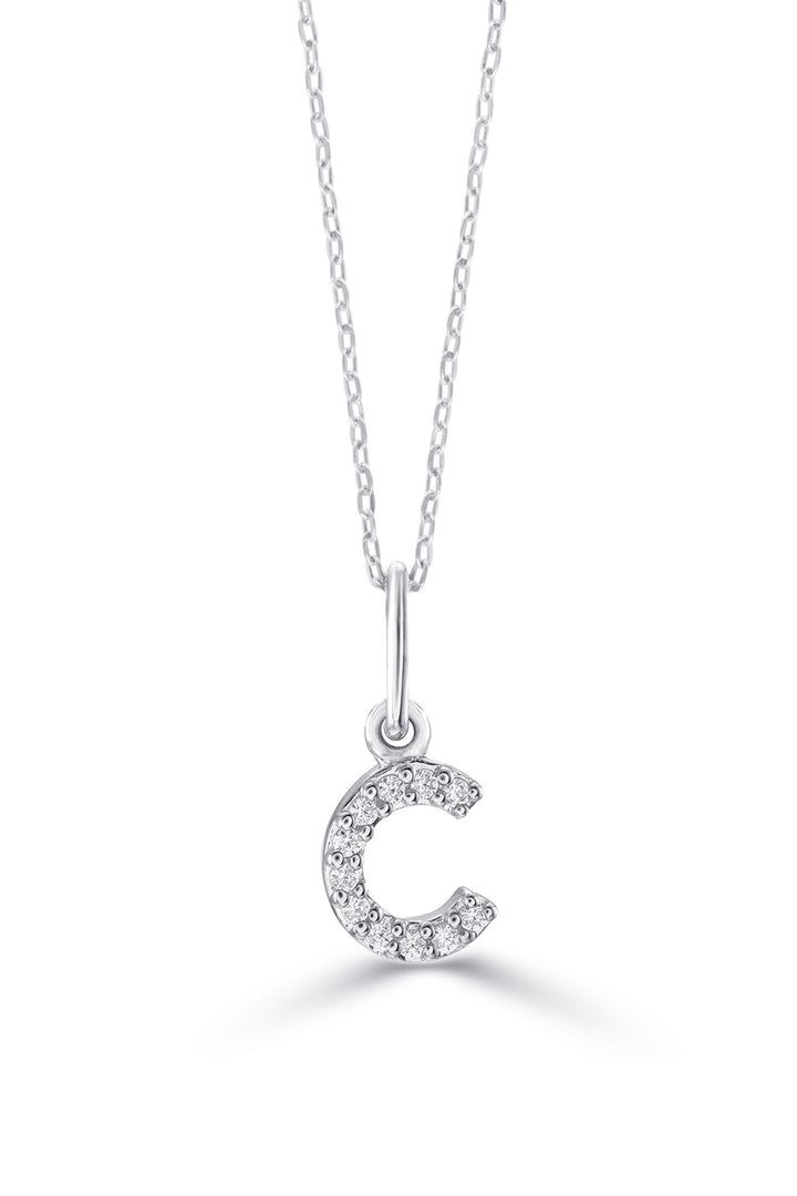 10K White Gold Diamond Initial C Pendant Necklace — product photo