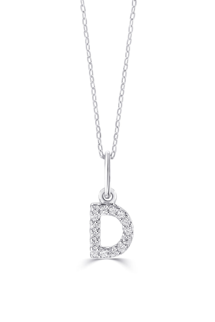 10K White Gold Diamond Initial D Pendant Necklace — product photo
