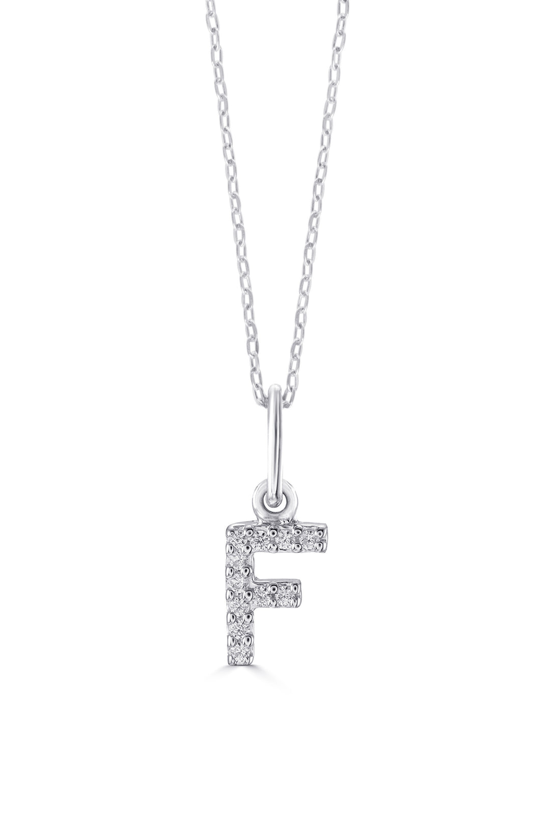 10K White Gold Diamond Initial F Pendant Necklace — product photo