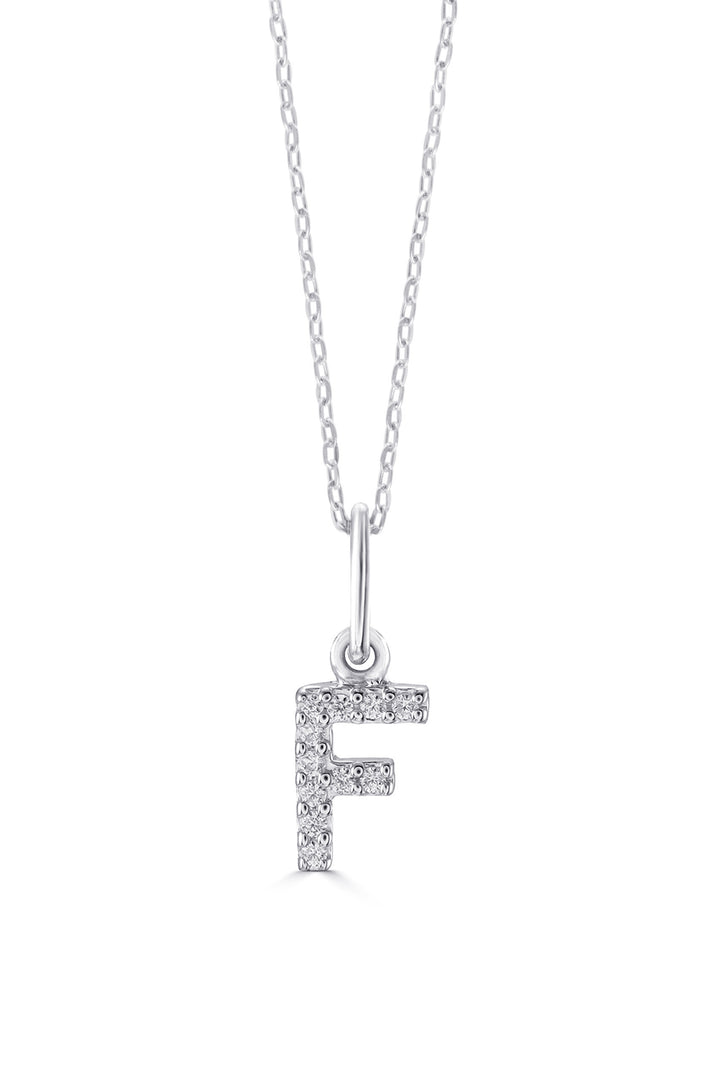 10K White Gold Diamond Initial F Pendant Necklace — product photo