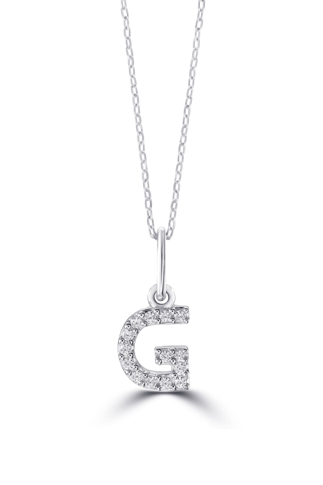 10K White Gold Diamond Initial G Pendant Necklace — product photo