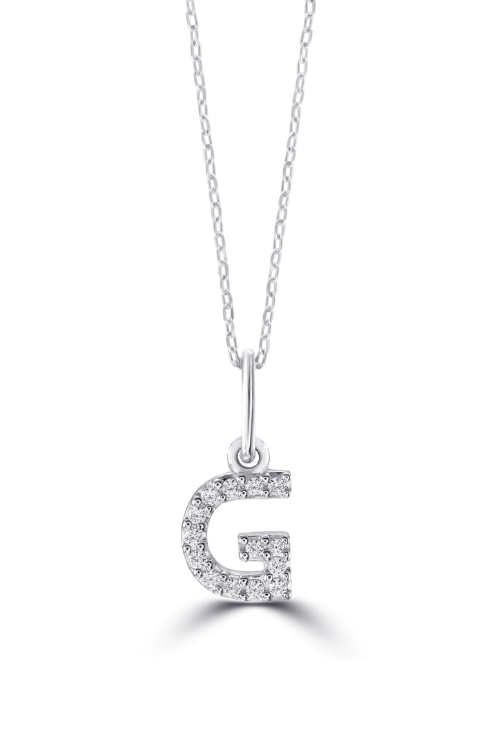 10K White Gold Diamond Initial G Pendant Necklace — product photo