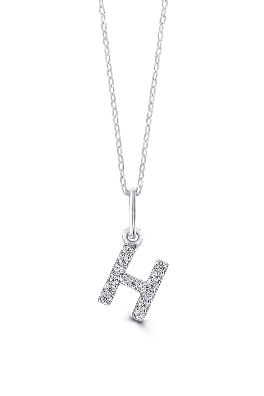 10K White Gold Diamond Initial H Pendant Necklace — product photo