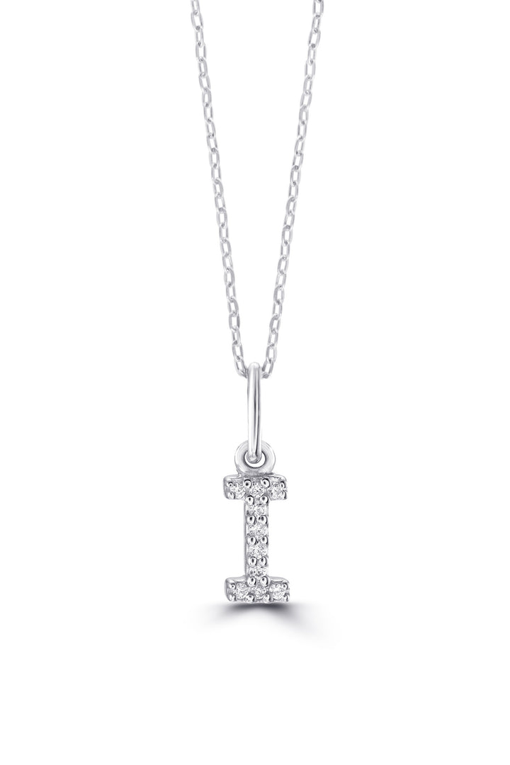 10K White Gold Diamond Initial I Pendant Necklace — product photo