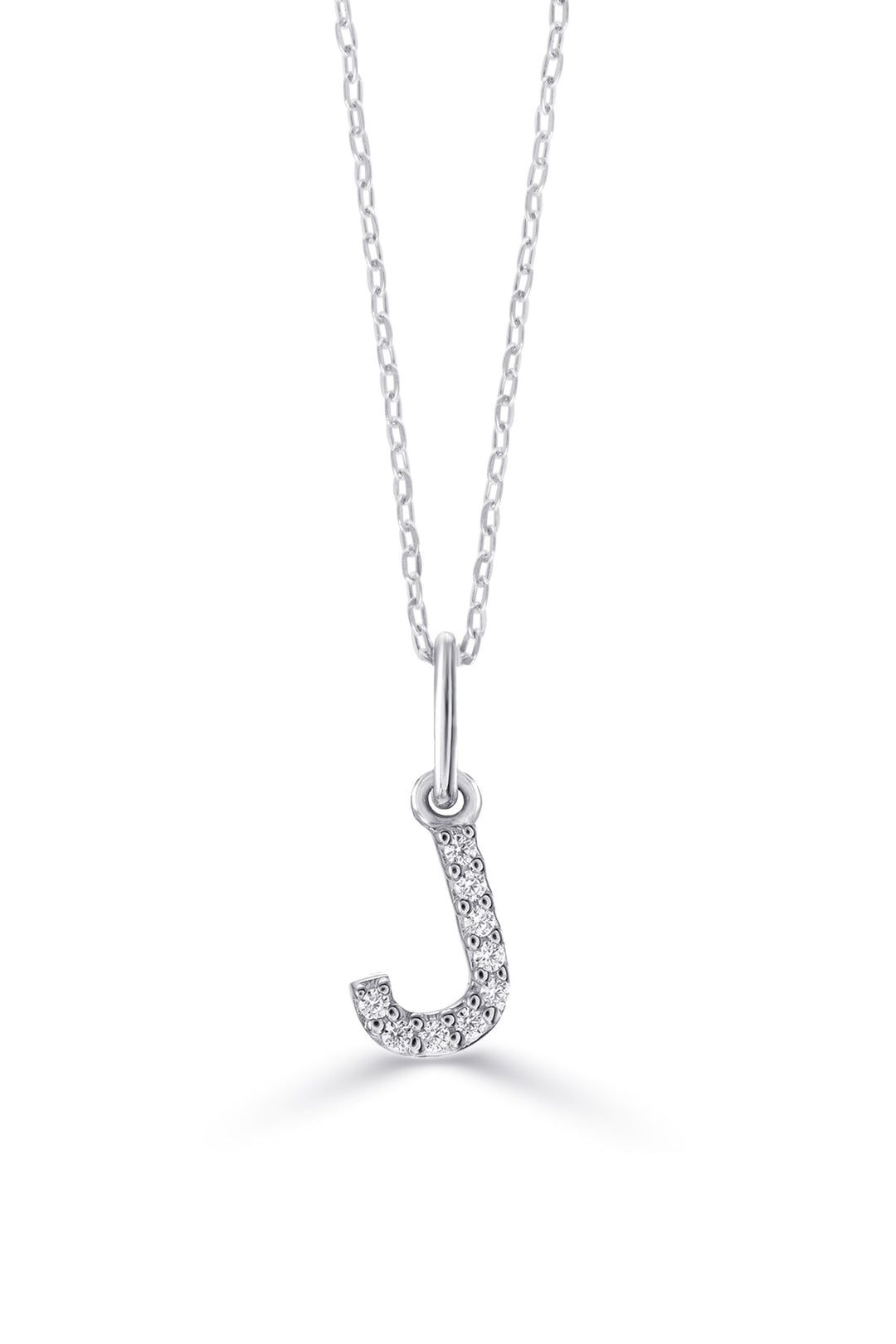 10K White Gold Diamond Initial J Pendant Necklace — product photo