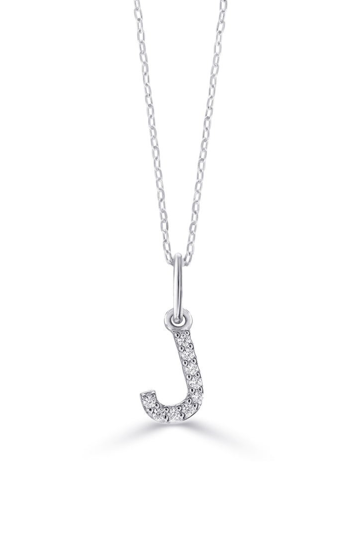 10K White Gold Diamond Initial J Pendant Necklace — product photo