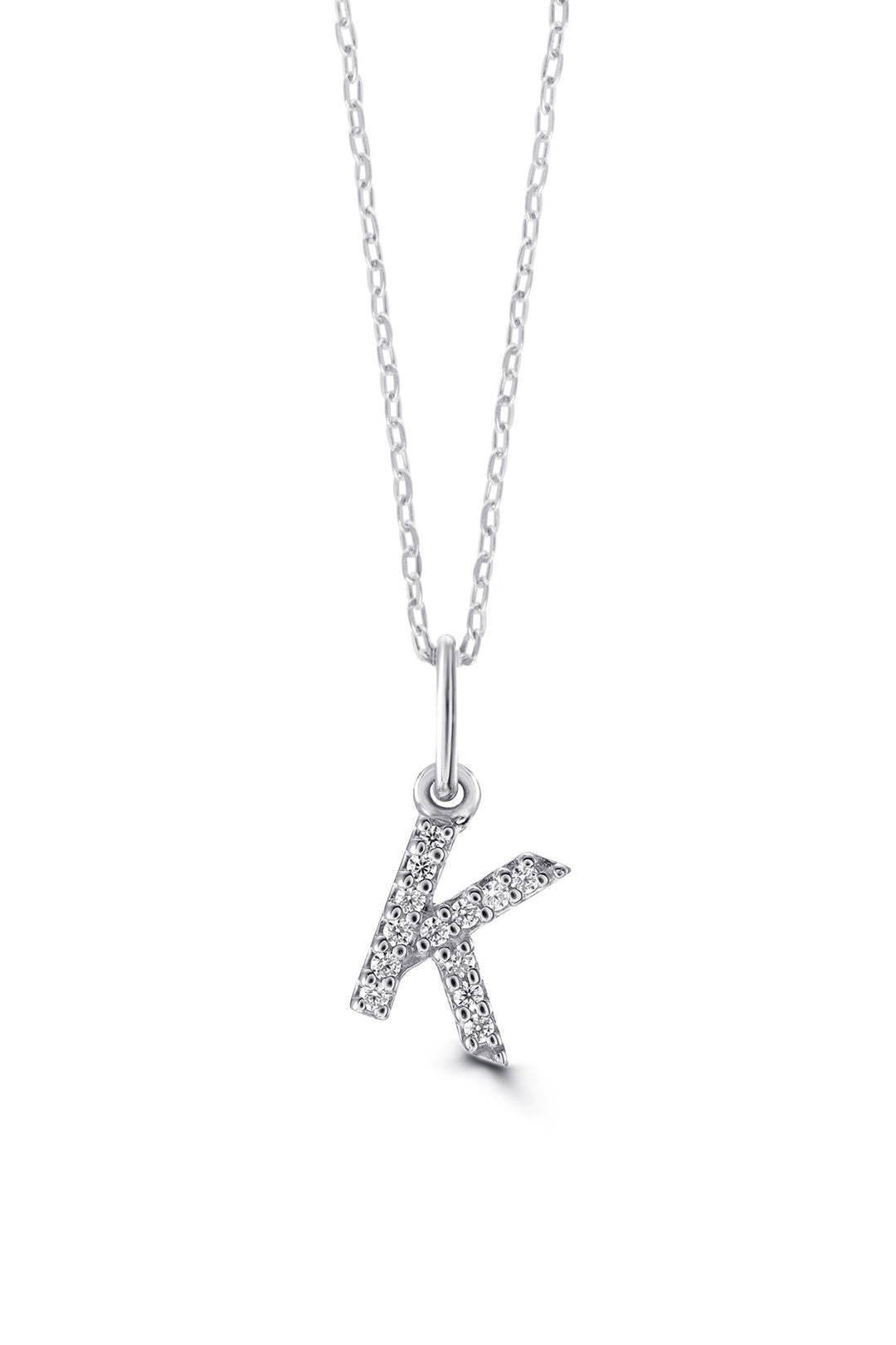 10K White Gold Diamond Initial K Pendant Necklace — product photo