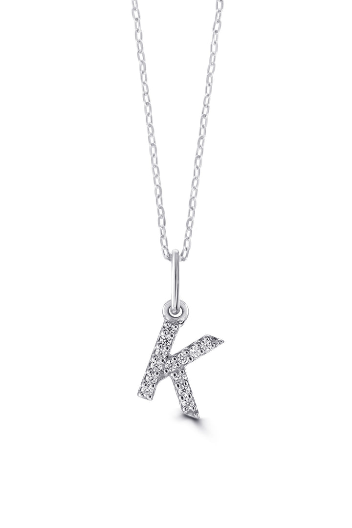 10K White Gold Diamond Initial K Pendant Necklace — product photo