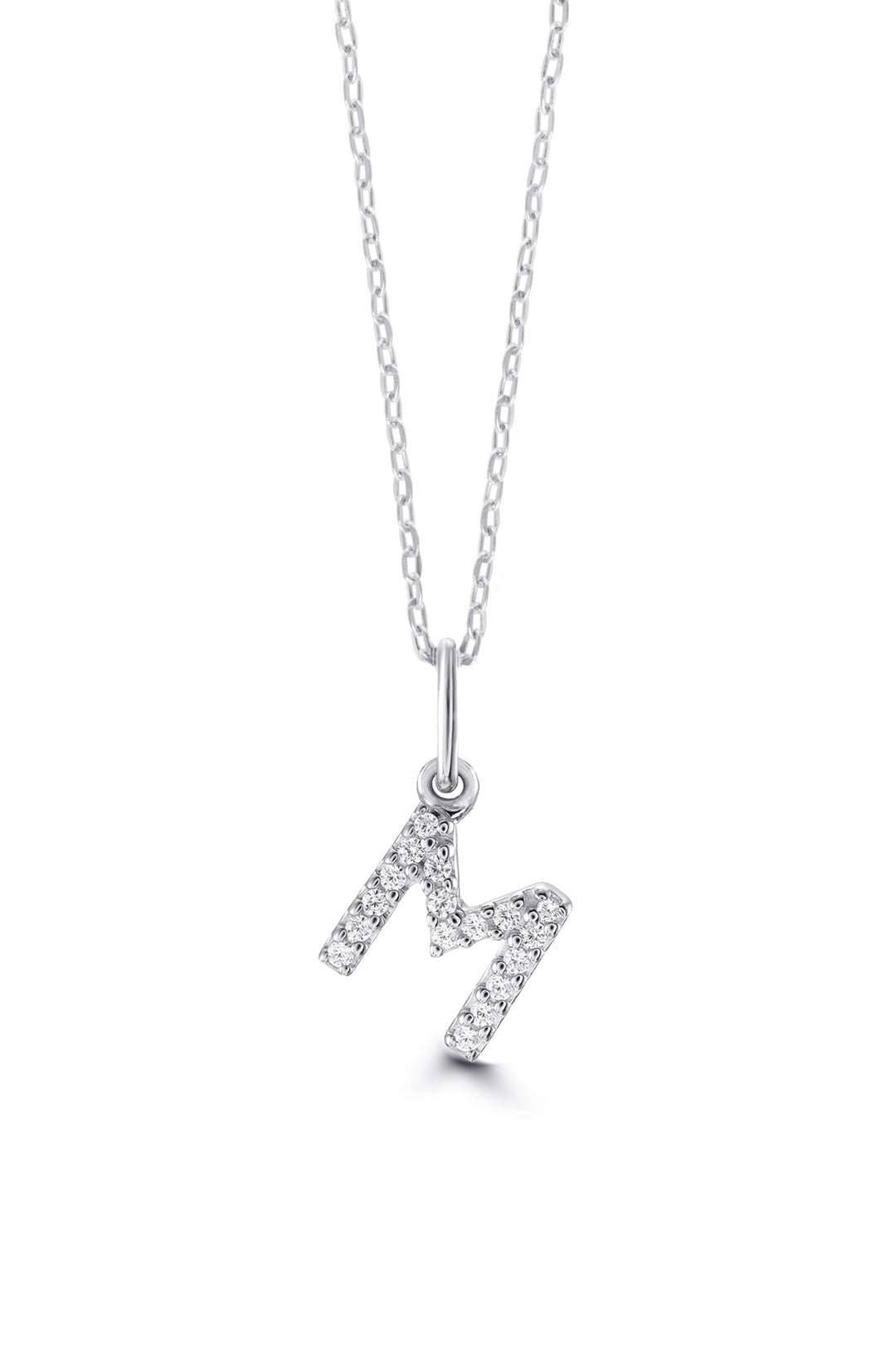10K White Gold Diamond Initial M Pendant Necklace — product photo